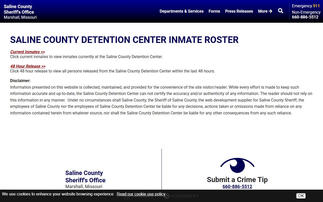 Saline County arrest records roster landing page