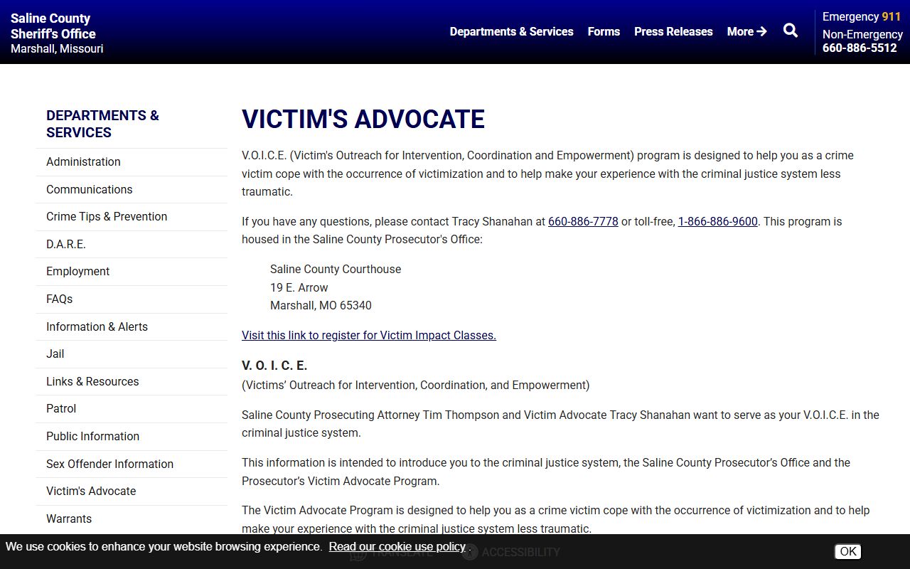 Saline County arrest records victim advocate charge information