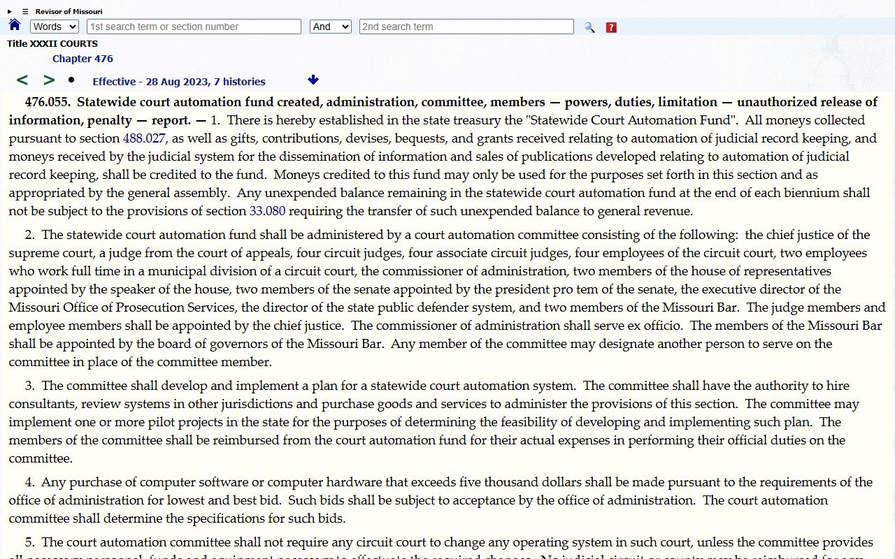 Saline County court dockets Missouri court automation statute
