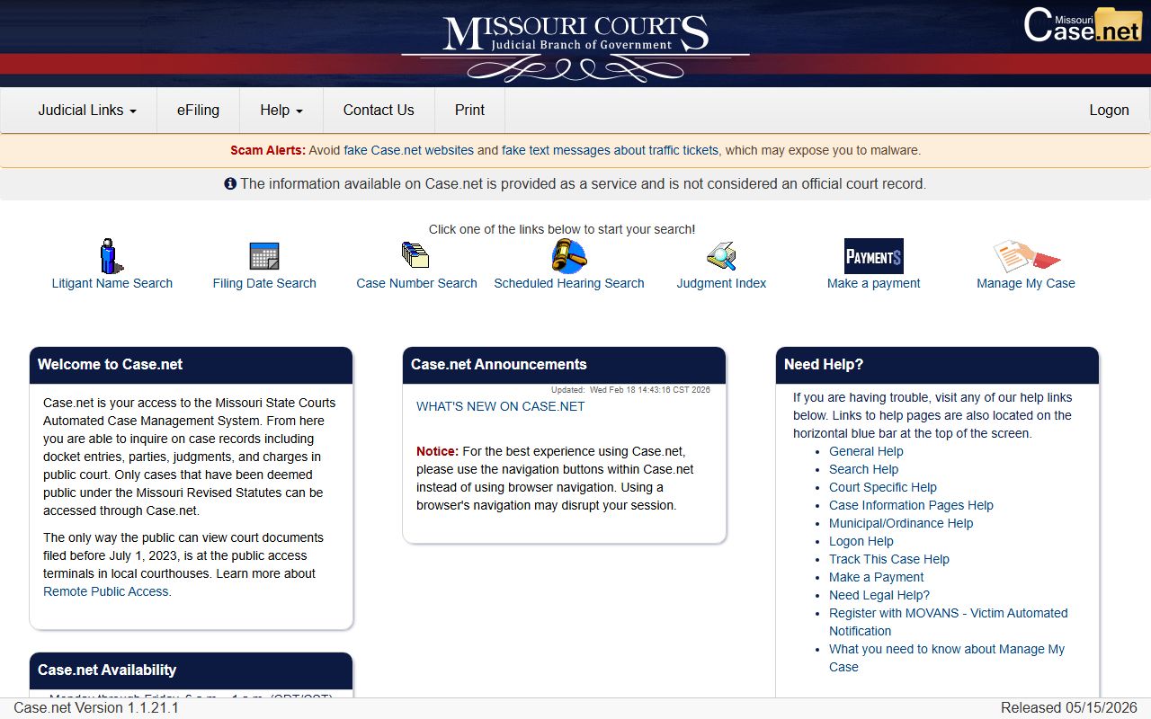 Saline County court records Case.net search portal