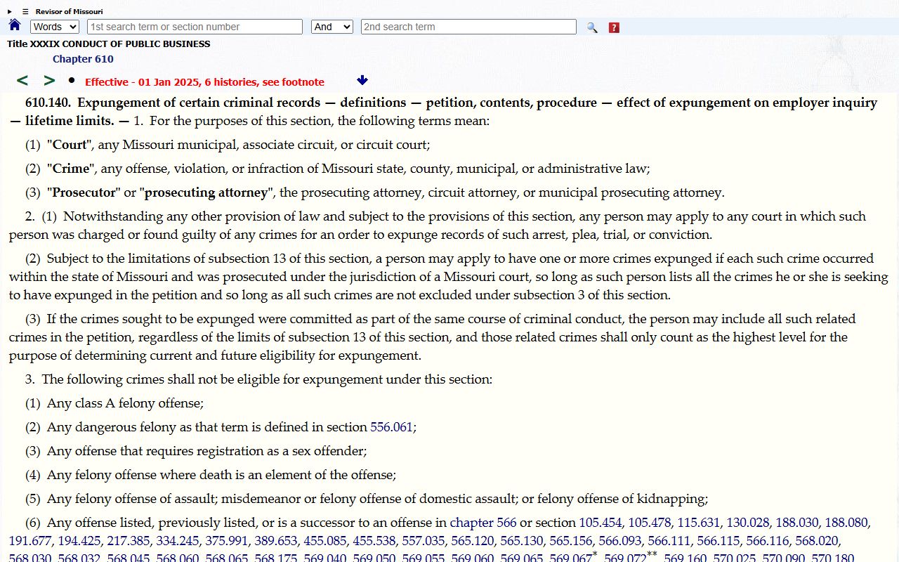 Saline County criminal court records expungement statute