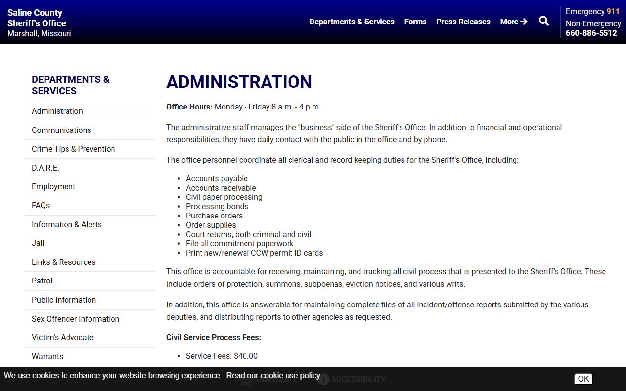Saline County inmate records sheriff administration page