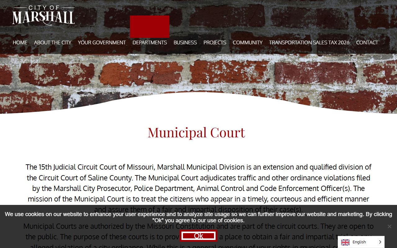 Saline County traffic court records Marshall Municipal Court page